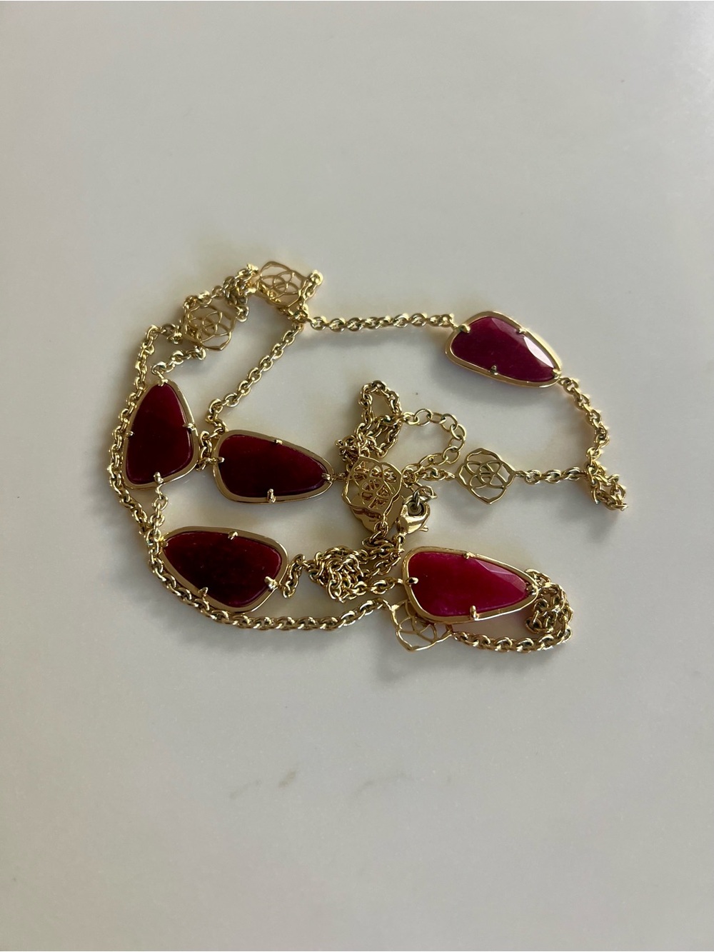 Kendra Scott Gold Necklace with Deep Berry Pink Stones
